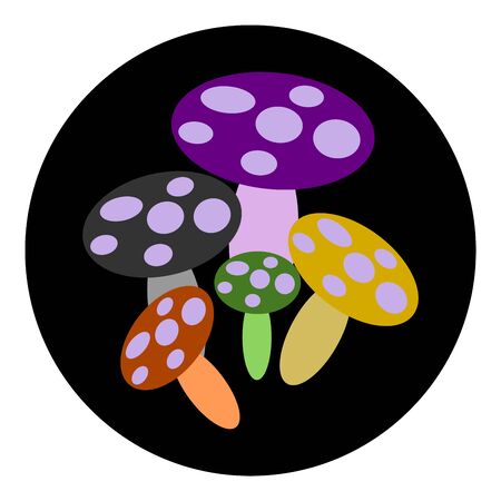 Colorful mushrooms in black circle vectorのイラスト素材