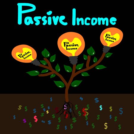 Passive income, light bulb tree vectorのイラスト素材