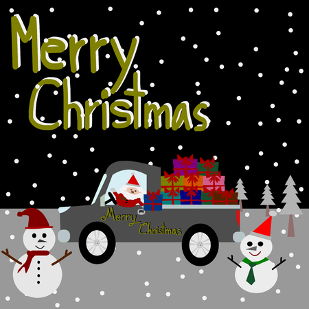 Christmas Greeting Card, Merry Christmas, Santa Claus on the car, vectorのイラスト素材