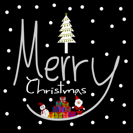 Merry Christmas, Christmas Greeting Card, Santa Claus snowman and gift, vectorのイラスト素材