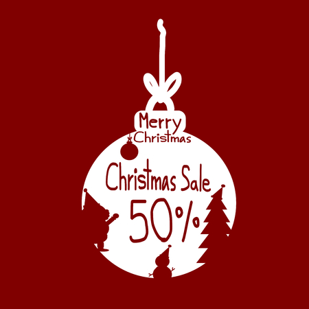 Christmas sale, Christmas sale design template, Red Silhouette Santa Claus snowman on christmas ball and Sale 50 percent discount vectorのイラスト素材