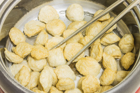 Fry pork meatball in electric panの写真素材