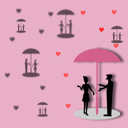 Silhouette couple love in umbrella illustrationの写真素材