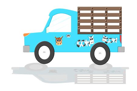 Blue Pickup Truck, Cattle car, Farming, Cartoon illustrationの写真素材