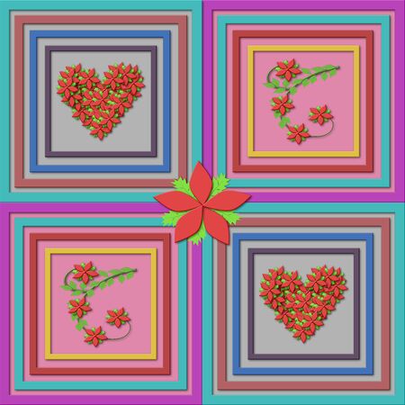 Red flowers in picture frame, Backgrounds and Textured illustrationの写真素材