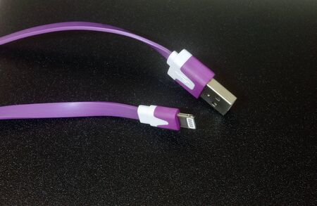 Smartphone Charger Cable on black backgroundの写真素材