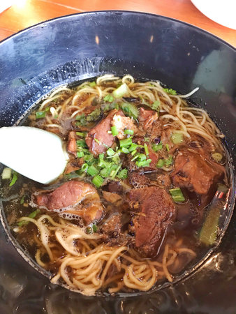 Braised pork noodle, Thai street food.の写真素材