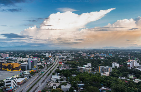 Chiangmai city sunsetの写真素材
