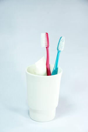 toothbrush set on whith scene,shallow focusの写真素材