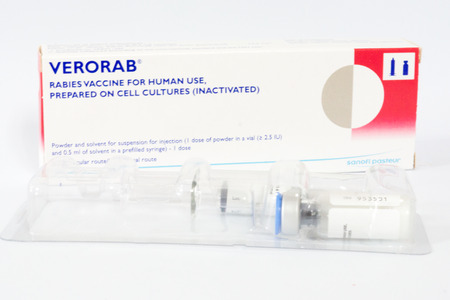 another package of rabies vaccine  VERORAB  from SANOFI PASTEUR,shallow focusのeditorial素材