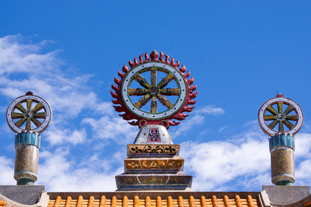 symbol of Buddhist at roof of temple pavilion,Chaingrai,Thailandの写真素材