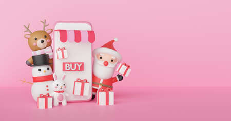 Christmas celebrations with Santa clause and friends for Christmas card, Christmas background and banner. 3d rendering .の写真素材