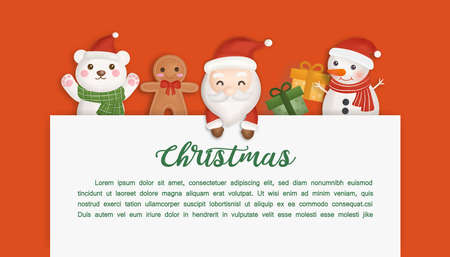 Christmas background with cute  santa clause and friends .のイラスト素材