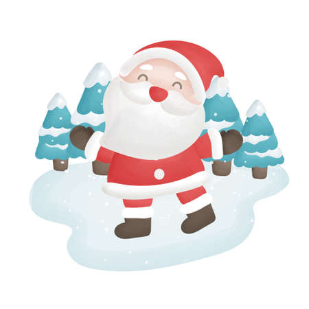 Cute Santa clause in the snow land  in water color style for greeting card.のイラスト素材
