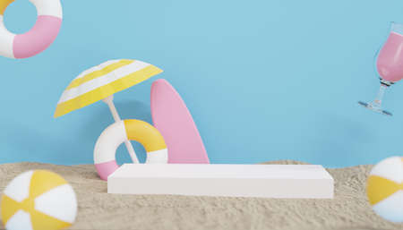 Summer podium for a product ,Summer background 3d redering .