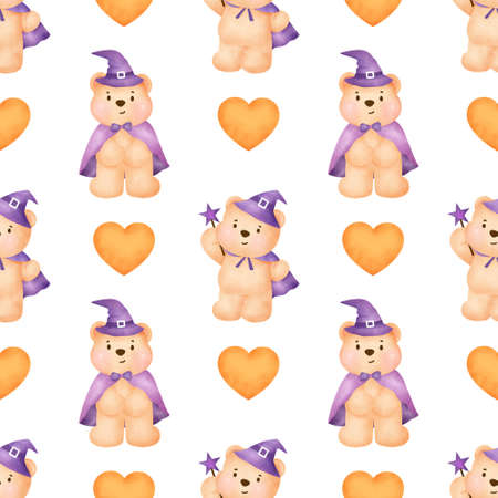 Halloween seamless patterns with Cute witch and halloween elementsの写真素材