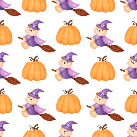 Halloween seamless patterns with Cute witch and halloween elementsの写真素材
