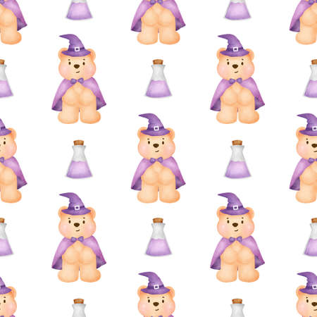 Halloween seamless patterns with Cute witch and halloween elementsの写真素材