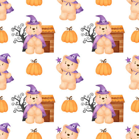 Halloween seamless patterns with Cute witch and halloween elementsの写真素材
