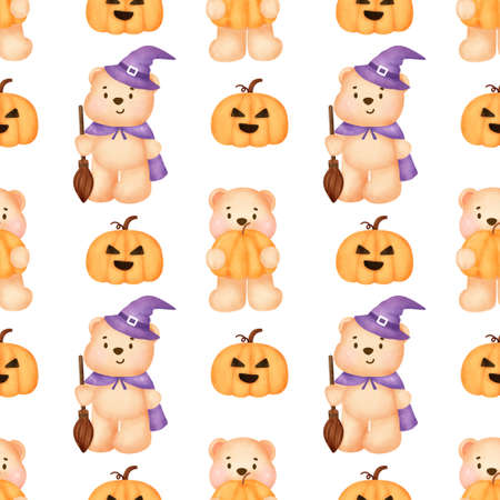Halloween seamless patterns with Cute witch and halloween elementsの写真素材