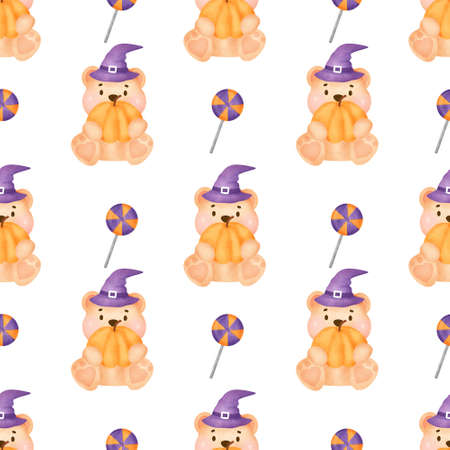 Halloween seamless patterns with Cute witch and halloween elementsの写真素材