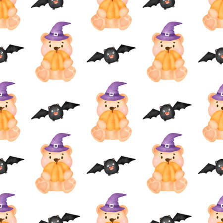 Halloween seamless patterns with Cute witch and halloween elementsの写真素材