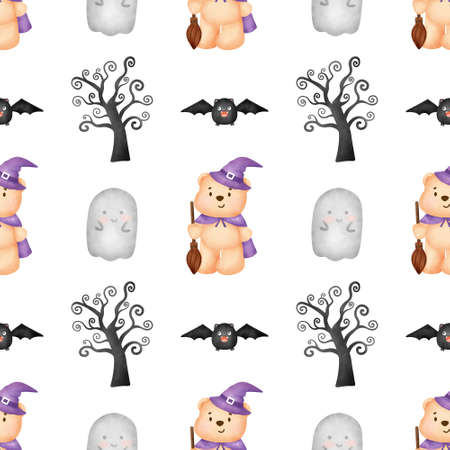 Halloween seamless patterns with Cute witch and halloween elementsの写真素材