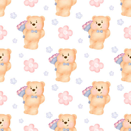 seamless patterns with cute teddy bear take a shhowerの写真素材