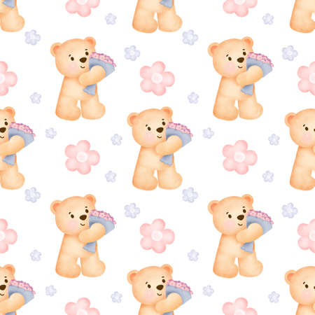 seamless patterns with cute teddy bear take a shhowerの写真素材