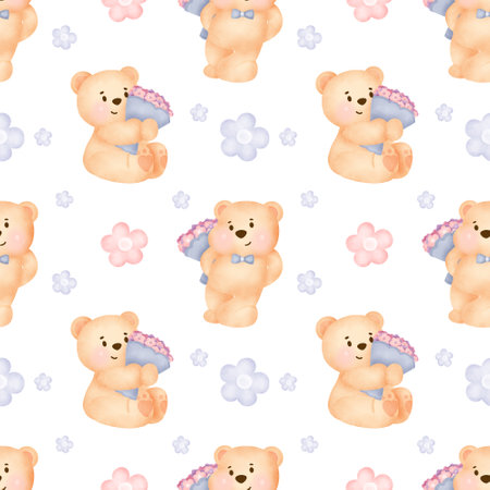 seamless patterns with cute teddy bear take a shhowerの写真素材