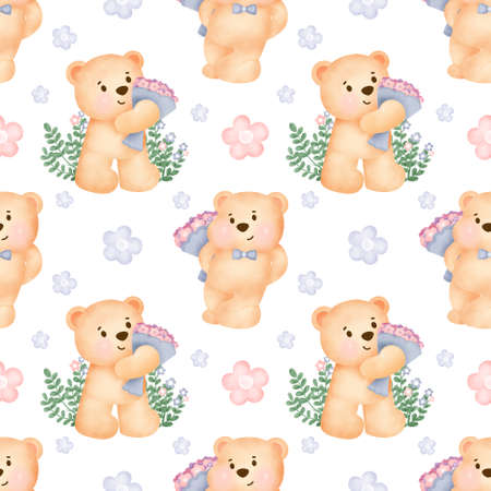 seamless patterns with cute teddy bear take a shhowerの写真素材