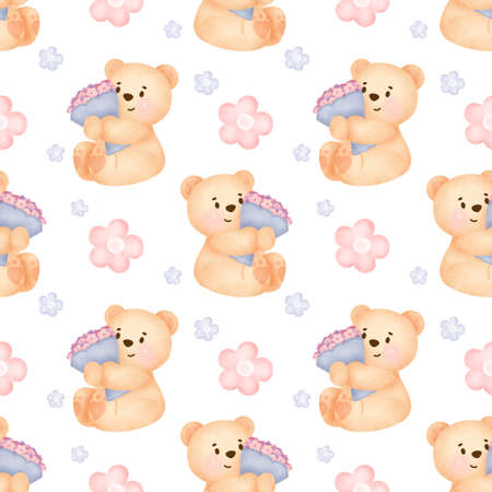 seamless patterns with cute teddy bear take a shhowerの写真素材