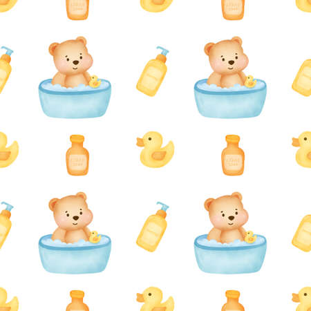 seamless patterns with cute teddy bear take a shhowerの写真素材