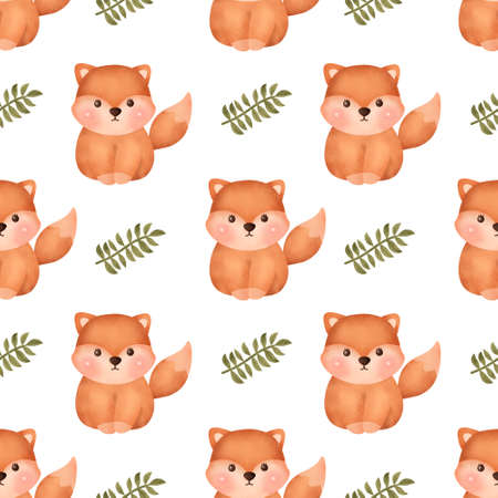 Wood land animals fox seamless patternsの写真素材