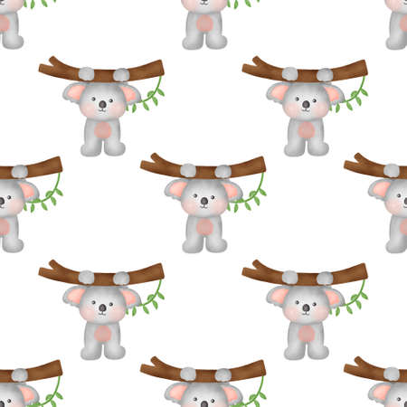 Handdrawn watercolor koala seamless patternsの写真素材
