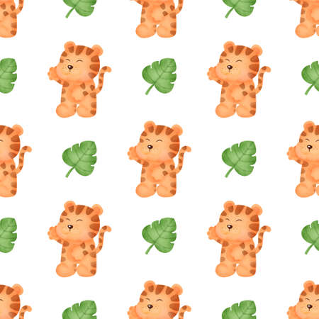 watercolor tiger seamless patternsの写真素材