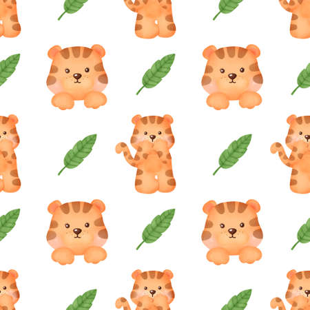 watercolor tiger seamless patternsの写真素材