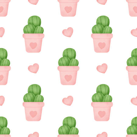 Watercolor cactus seamless patternsの写真素材