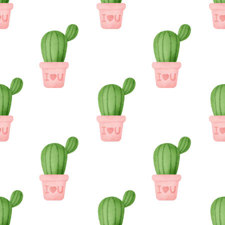 Watercolor cactus seamless patternsの写真素材