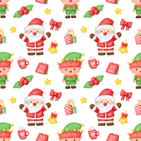 Hand drawn watercolor  christmas  seamless patternsの写真素材