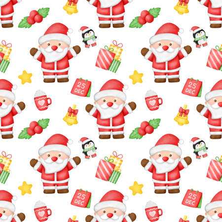 Hand drawn watercolor  christmas  seamless patternsの写真素材