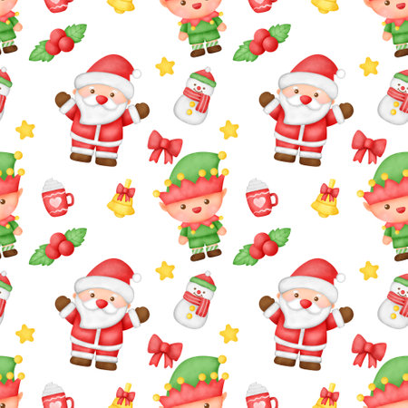 Hand drawn watercolor  christmas  seamless patternsの写真素材
