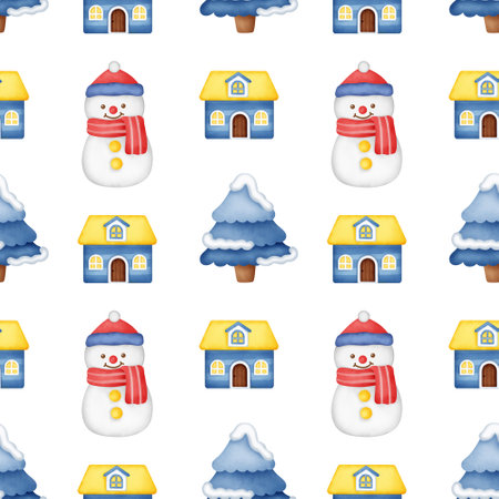 Watercolor Winter village seamless patterns.の写真素材