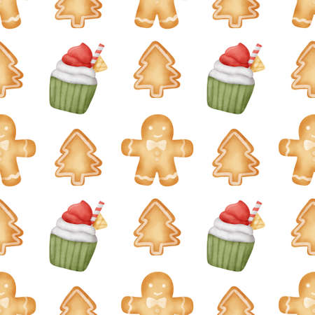 Watercolor Gingerbread Cookies Seamless Pattern.の写真素材