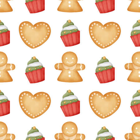 Watercolor Gingerbread Cookies Seamless Pattern.の写真素材
