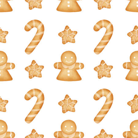 Watercolor Gingerbread Cookies Seamless Pattern.の写真素材