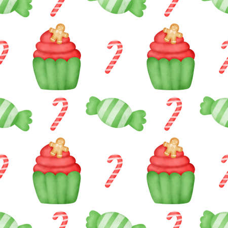 Watercolor christmas dessert seamless patterns .の写真素材