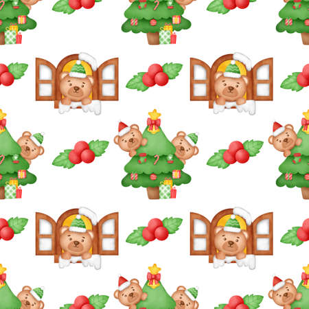 Watercolor Happy Christmas seamless patterns .の写真素材