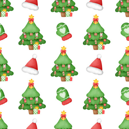 Watercolor Happy Christmas seamless patterns .の写真素材