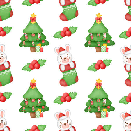 Watercolor Happy Christmas seamless patterns .の写真素材